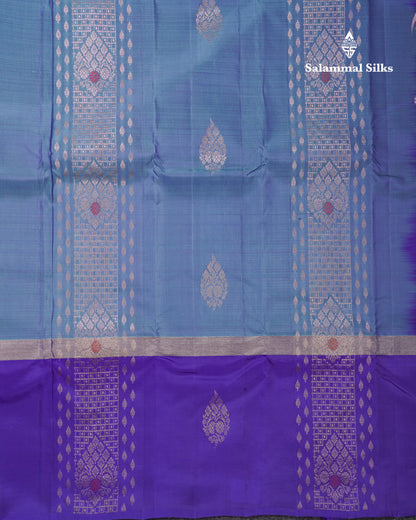 Dual Tone Blue Puremix Silk Saree With Contrast Royal Blue One Side Long Border