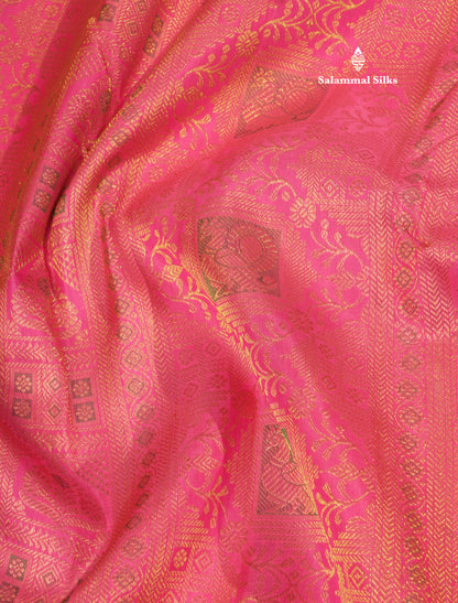 Beautiful Pink Bridal Pure Kanjivaram Silk Saree With Meenakari Work