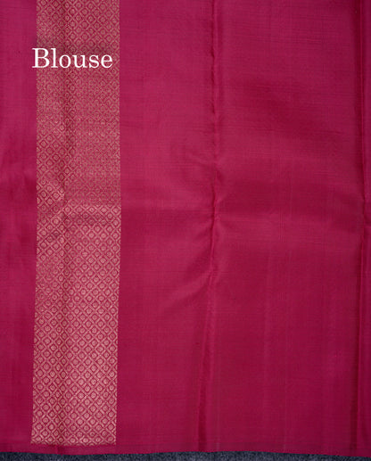 Beautiful Light Peach Fancy Pure Kanjivaram Silk Saree With Contrast Dark Maroon Blouse