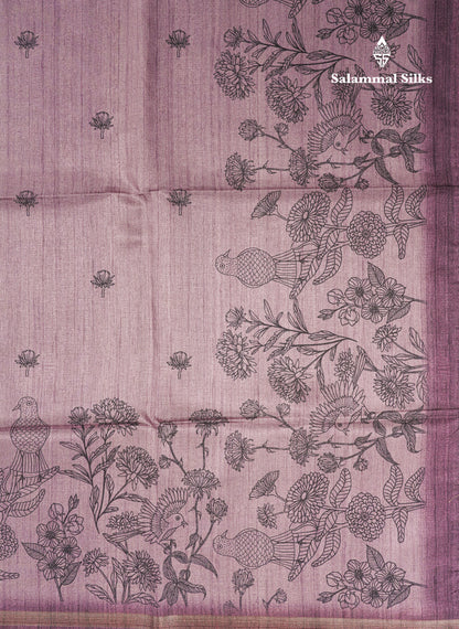 Light Purple Colour Semi Tussar Fancy Saree With Designer Blouse