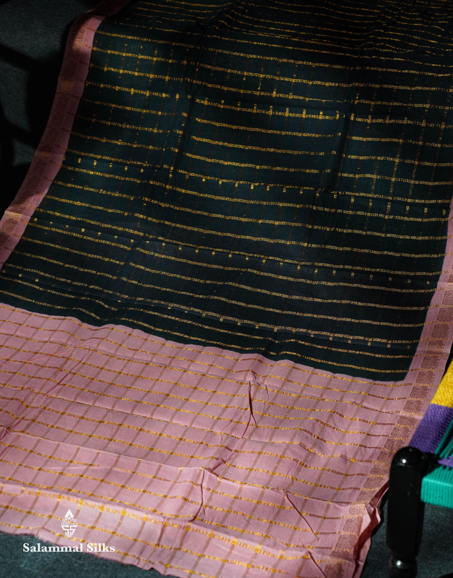 Beautiful Orange Zari Checks Sungudi Cotton Saree With Contrast Sea Blue Traditional Border