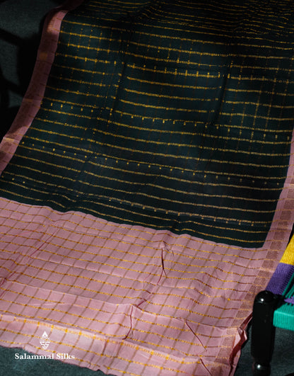 Beautiful Orange Zari Checks Sungudi Cotton Saree With Contrast Sea Blue Traditional Border