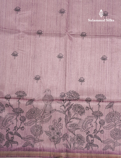 Light Purple Colour Semi Tussar Fancy Saree With Designer Blouse