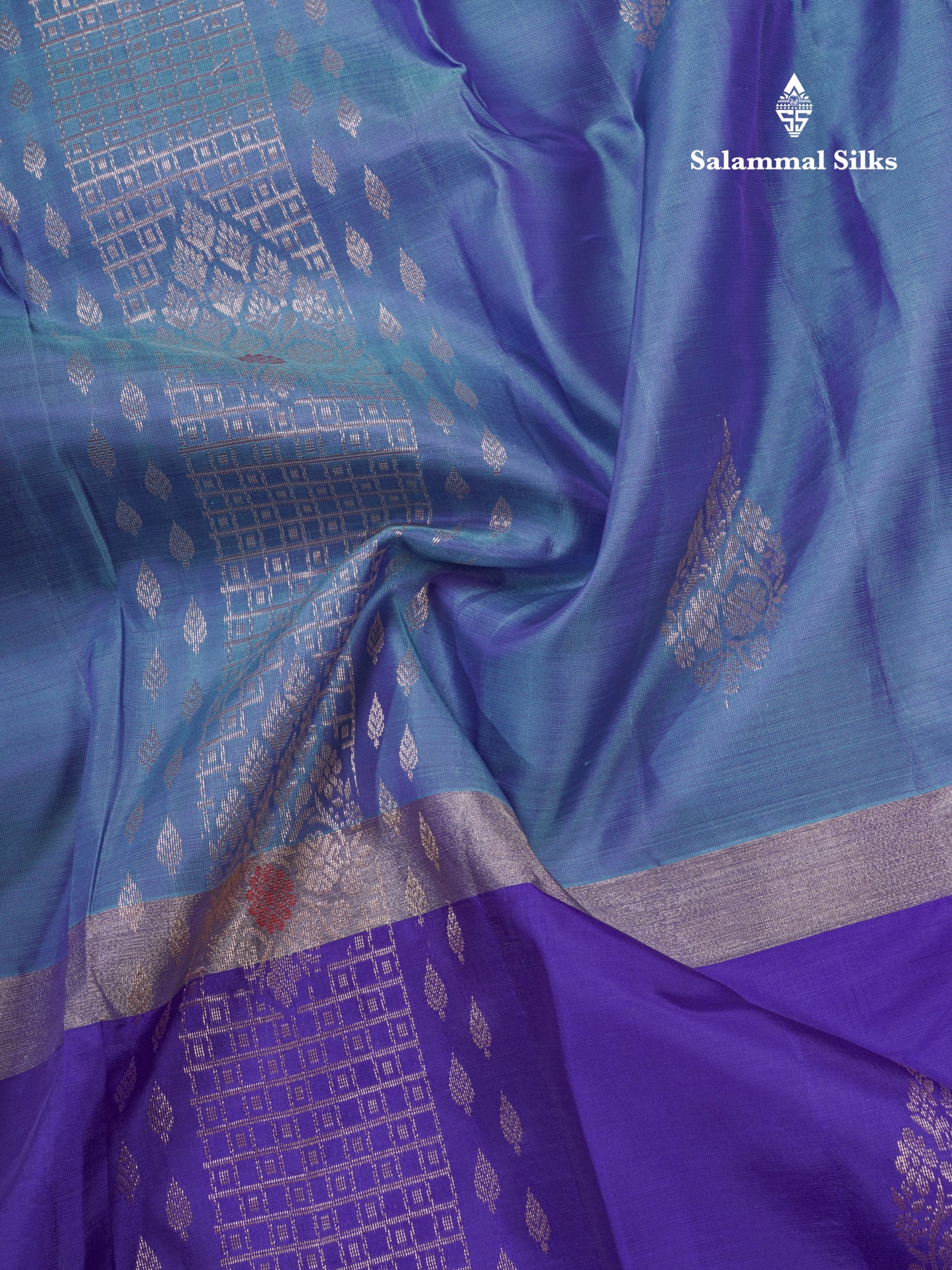 Dual Tone Blue Puremix Silk Saree With Contrast Royal Blue One Side Long Border