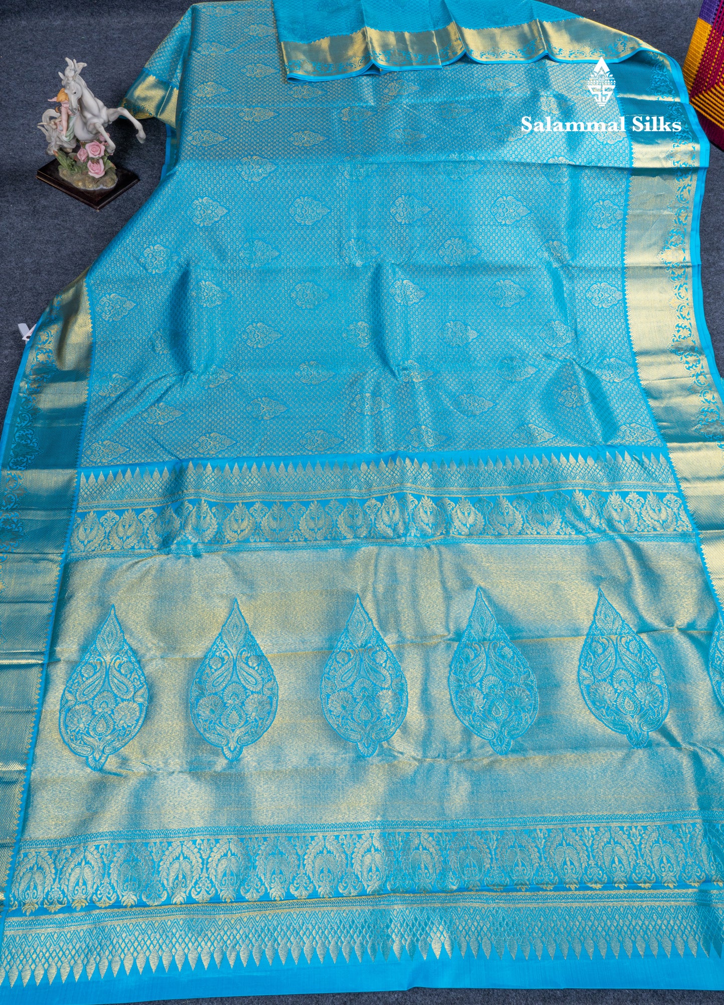 Sky Blue Bridal Pure Kanjivaram Silk Saree With Traditional Border