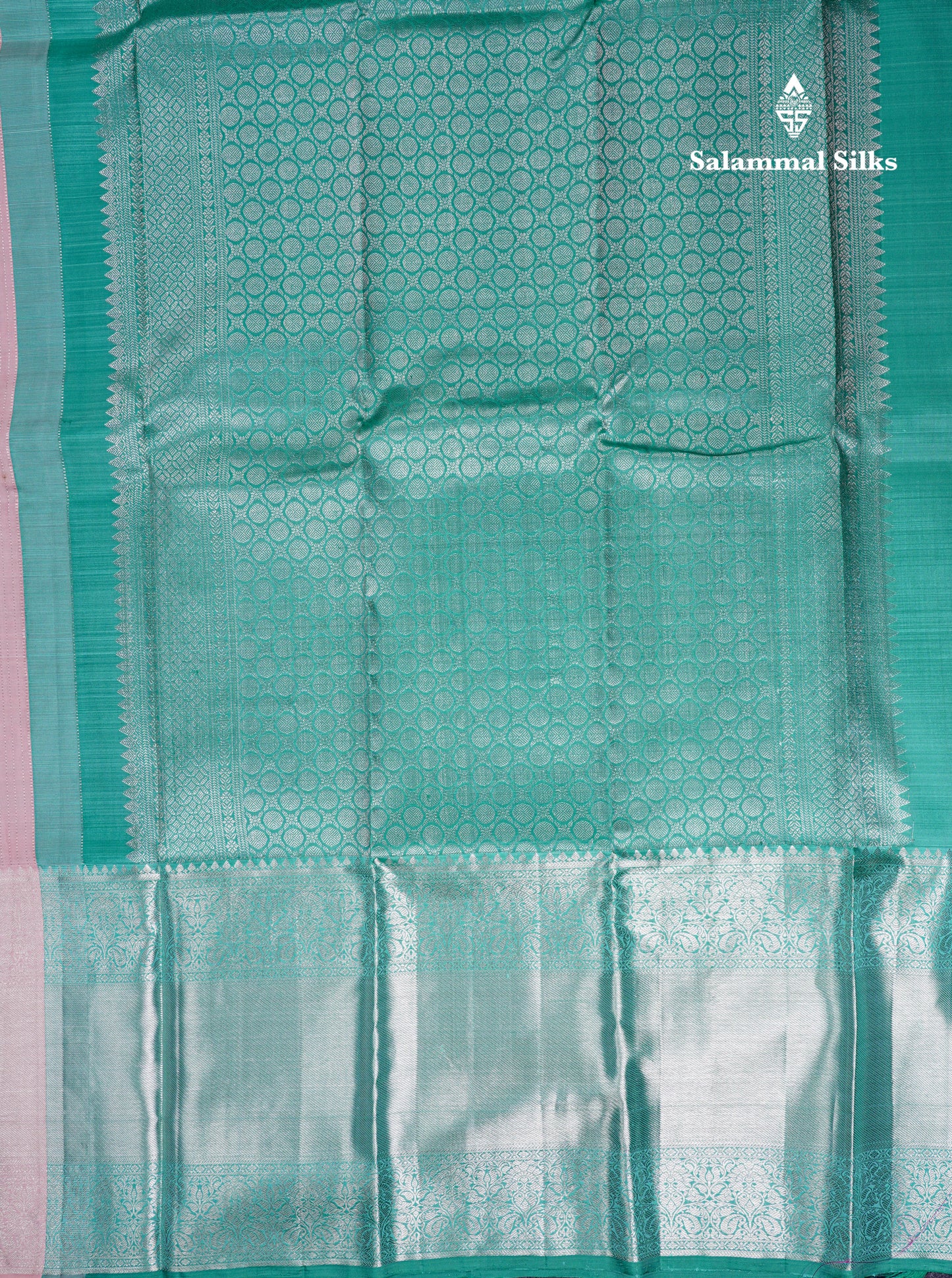 Beautiful Baby Pink Pure Kanjivaram Silk Saree With Contrast Sapphire Green Blouse