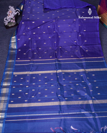 Violet Pure Kanjivaram Silk Saree With Contrast Blue One Side Border