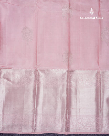 Beautiful Baby Pink Pure Kanjivaram Silk Saree With Contrast Sapphire Green Blouse