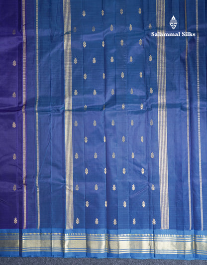 Violet Pure Kanjivaram Silk Saree With Contrast Blue One Side Border