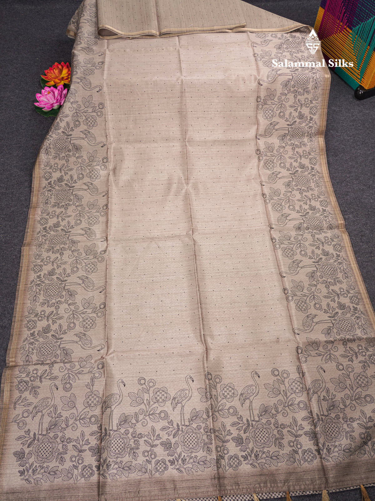 Sandal Colour Semi Tussar Fancy Saree With Designer Blouse