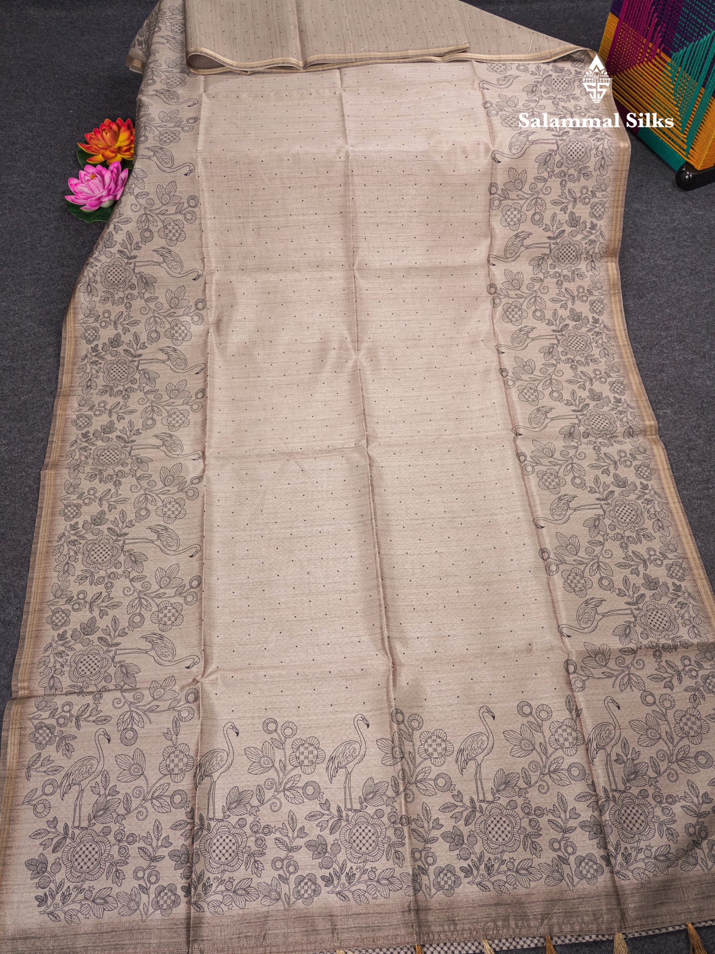 Sandal Colour Semi Tussar Fancy Saree With Designer Blouse