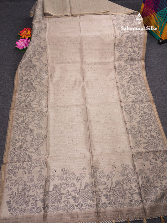 Sandal Colour Semi Tussar Fancy Saree With Designer Blouse