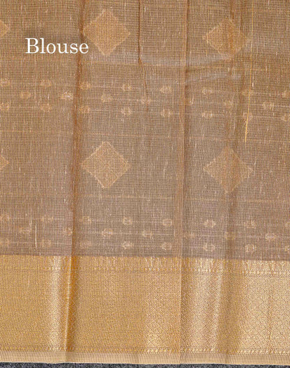 Linen Cotton Mix Saree - Brown Gold & Silver Zari Lines Along With Traditional Border