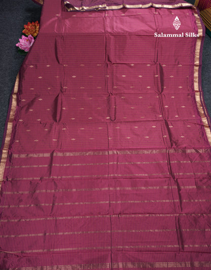 Mustard Yellow Checks With Butta Light Weight Semi Silk Saree With Small Border
