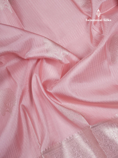 Beautiful Baby Pink Pure Kanjivaram Silk Saree With Contrast Sapphire Green Blouse