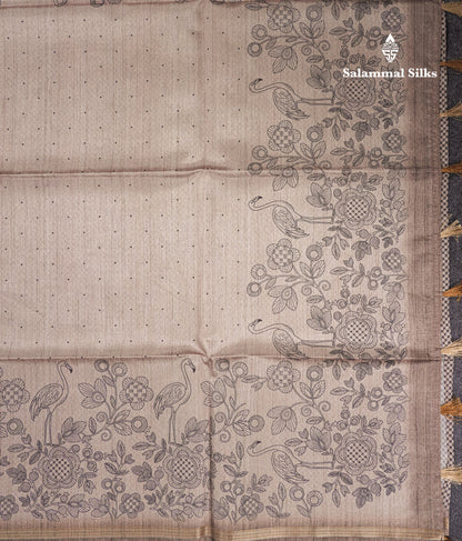 Sandal Colour Semi Tussar Fancy Saree With Designer Blouse