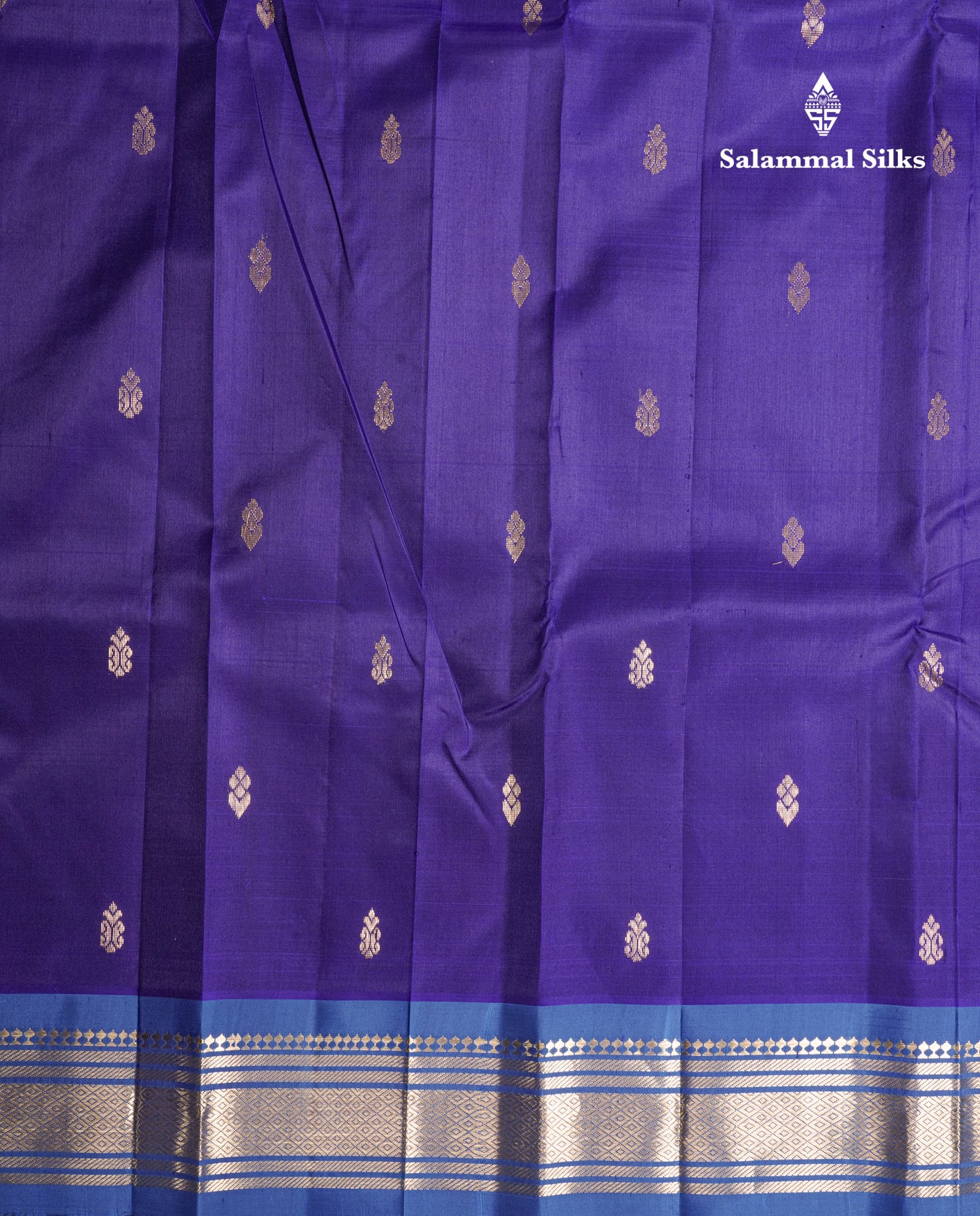 Violet Pure Kanjivaram Silk Saree With Contrast Blue One Side Border