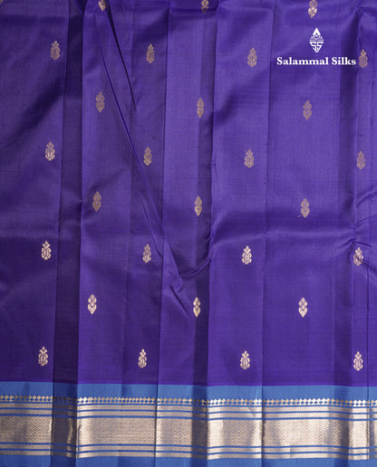 Violet Pure Kanjivaram Silk Saree With Contrast Blue One Side Border