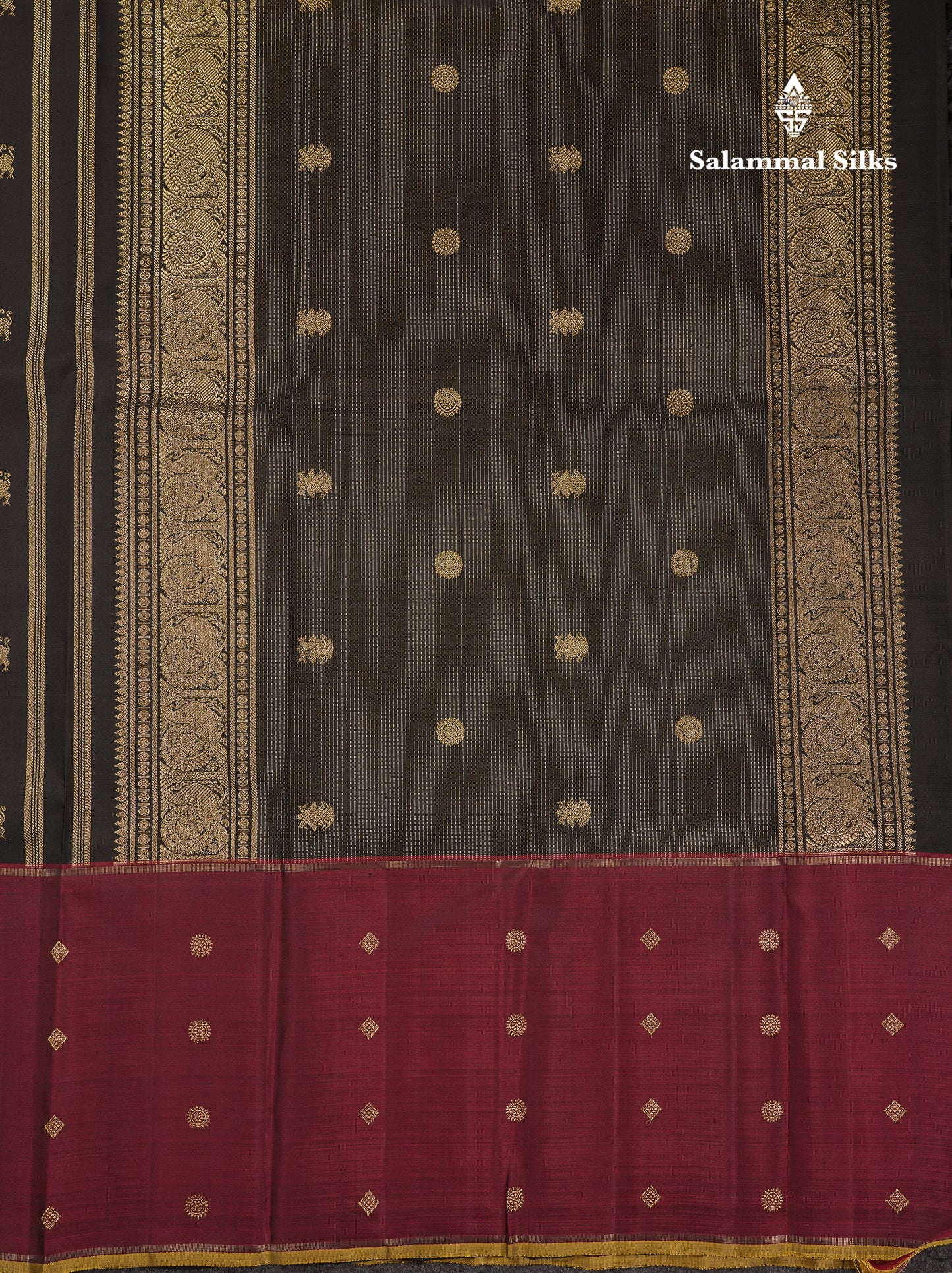 Beautiful Black Pure Kanjivaram Silk Saree Pure Zari With Traditional Ganga Jamuna Long Border