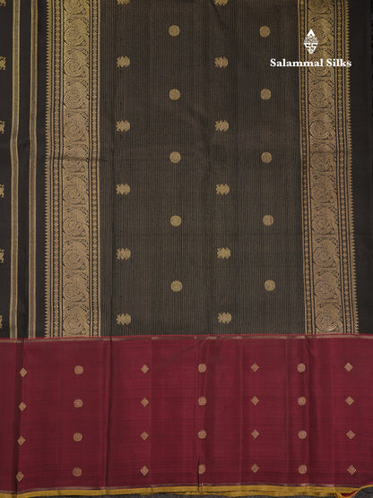 Beautiful Black Pure Kanjivaram Silk Saree Pure Zari With Traditional Ganga Jamuna Long Border