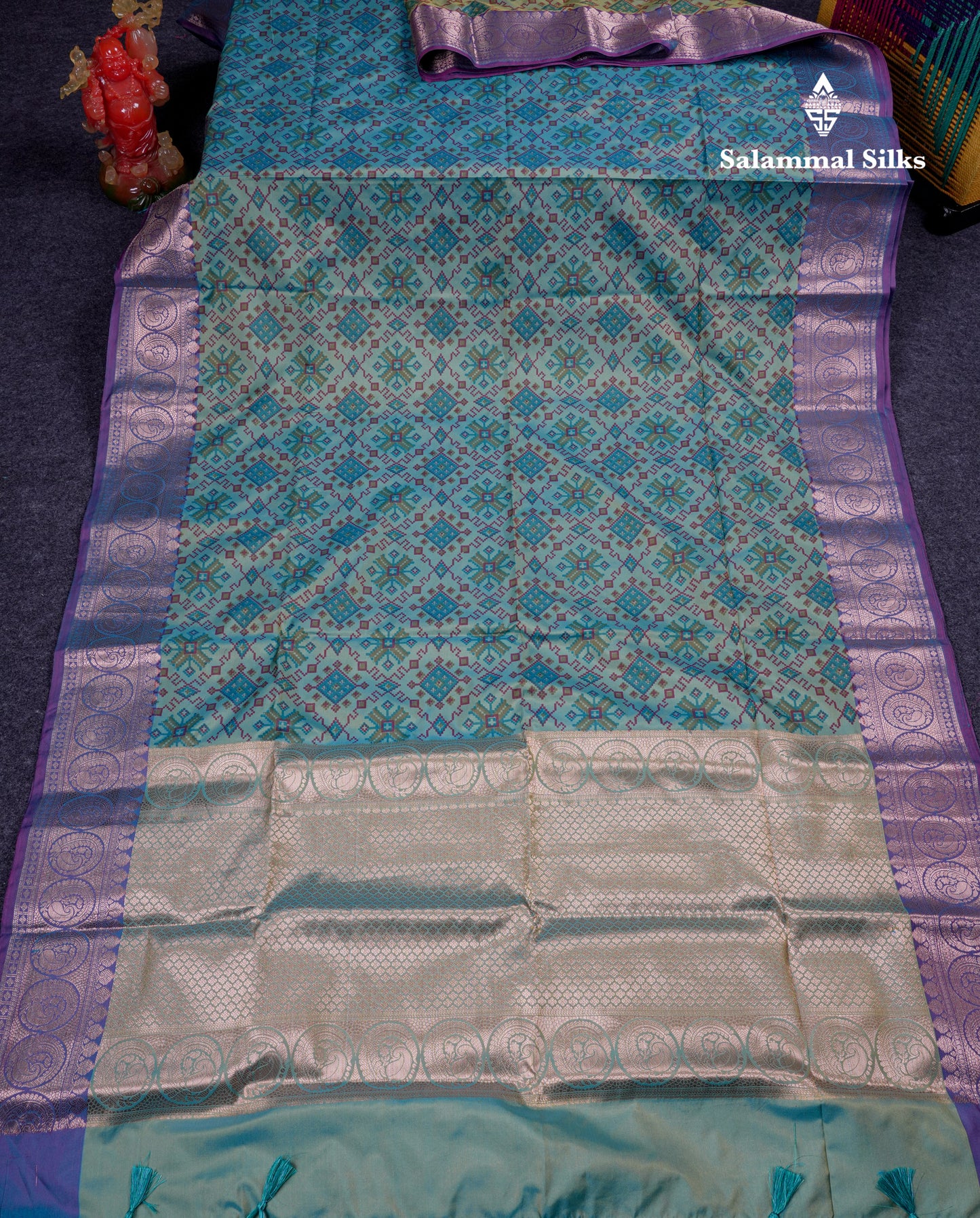 Beautiful Sea Blue Semi Soft Silk Saree With Contrast Light Purple Traditional Border