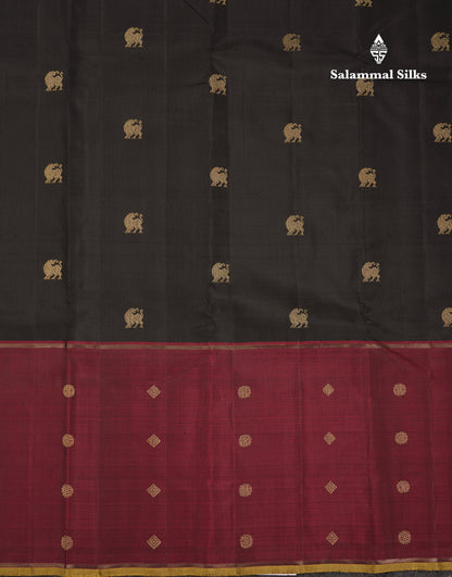 Beautiful Black Pure Kanjivaram Silk Saree Pure Zari With Traditional Ganga Jamuna Long Border