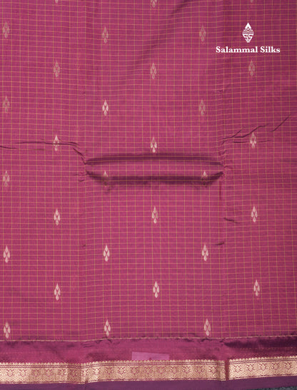 Mustard Yellow Checks With Butta Light Weight Semi Silk Saree With Small Border