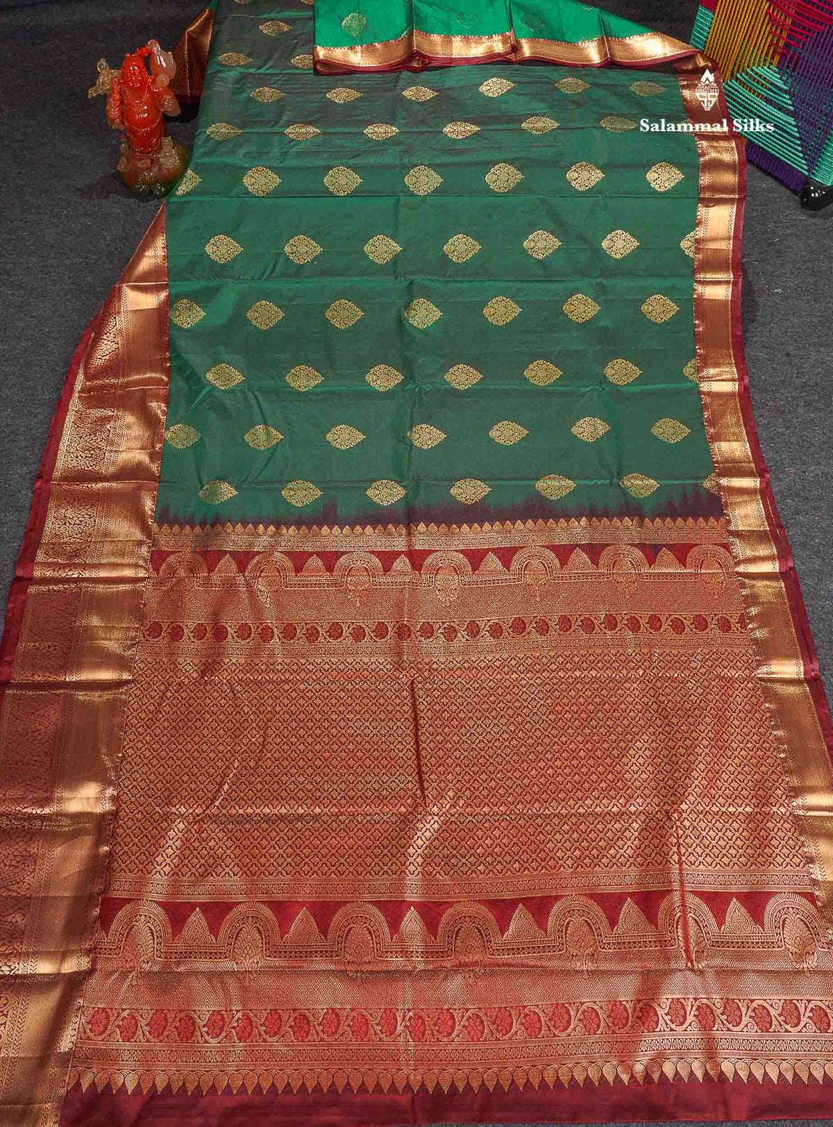 Semi Silk Saree - Dual Tone Green Colour Body With Contrast Maroon Traditional Evening Morning Border
