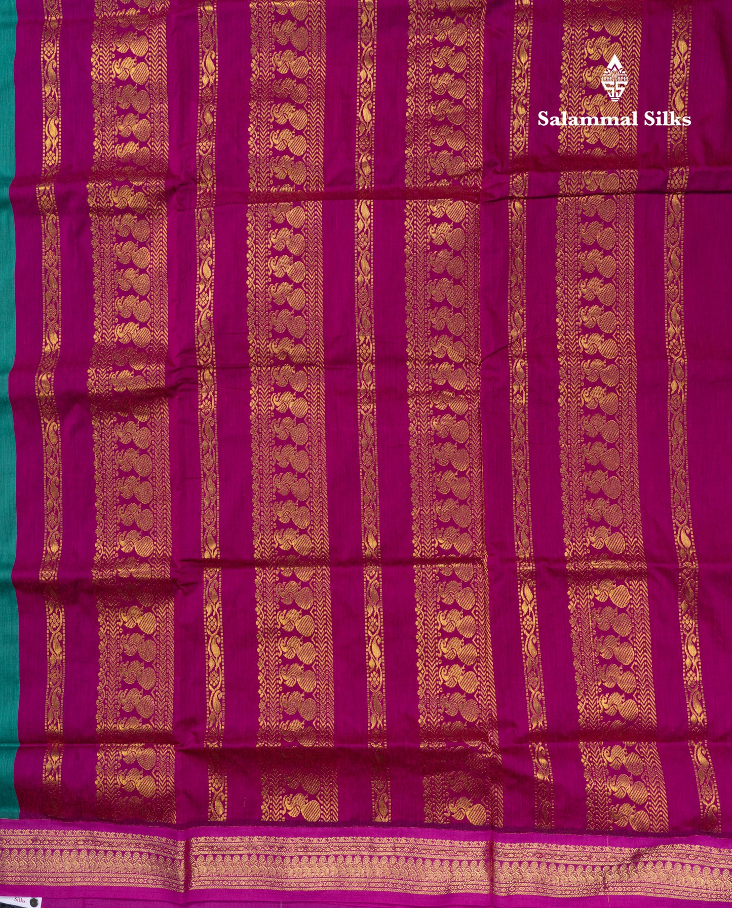 Saffire Green Kalyani Cotton Saree With Contrast Magenta Pink Blouse