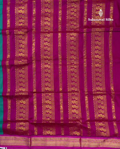 Saffire Green Kalyani Cotton Saree With Contrast Magenta Pink Blouse