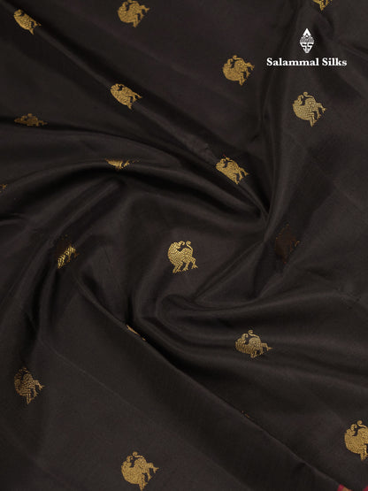 Beautiful Black Pure Kanjivaram Silk Saree Pure Zari With Traditional Ganga Jamuna Long Border