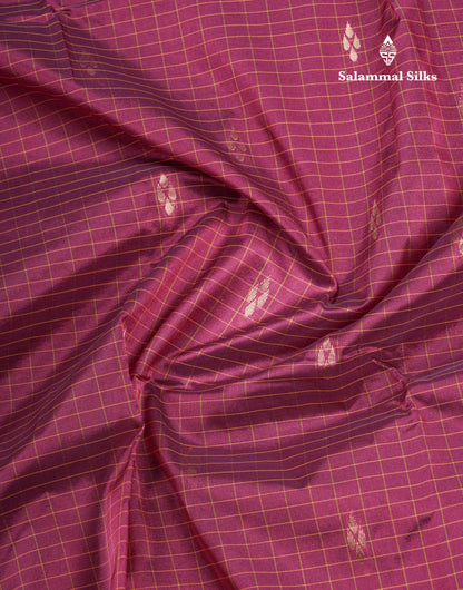 Mustard Yellow Checks With Butta Light Weight Semi Silk Saree With Small Border