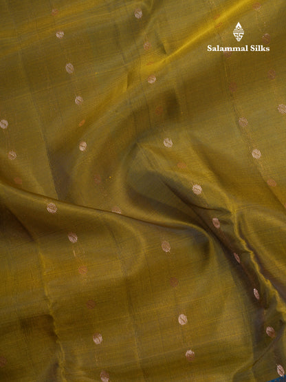 Mehandi Green Puremix Silk Saree With Contrast Peacock Blue Double Border