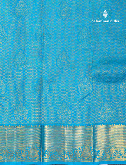 Sky Blue Bridal Pure Kanjivaram Silk Saree With Traditional Border