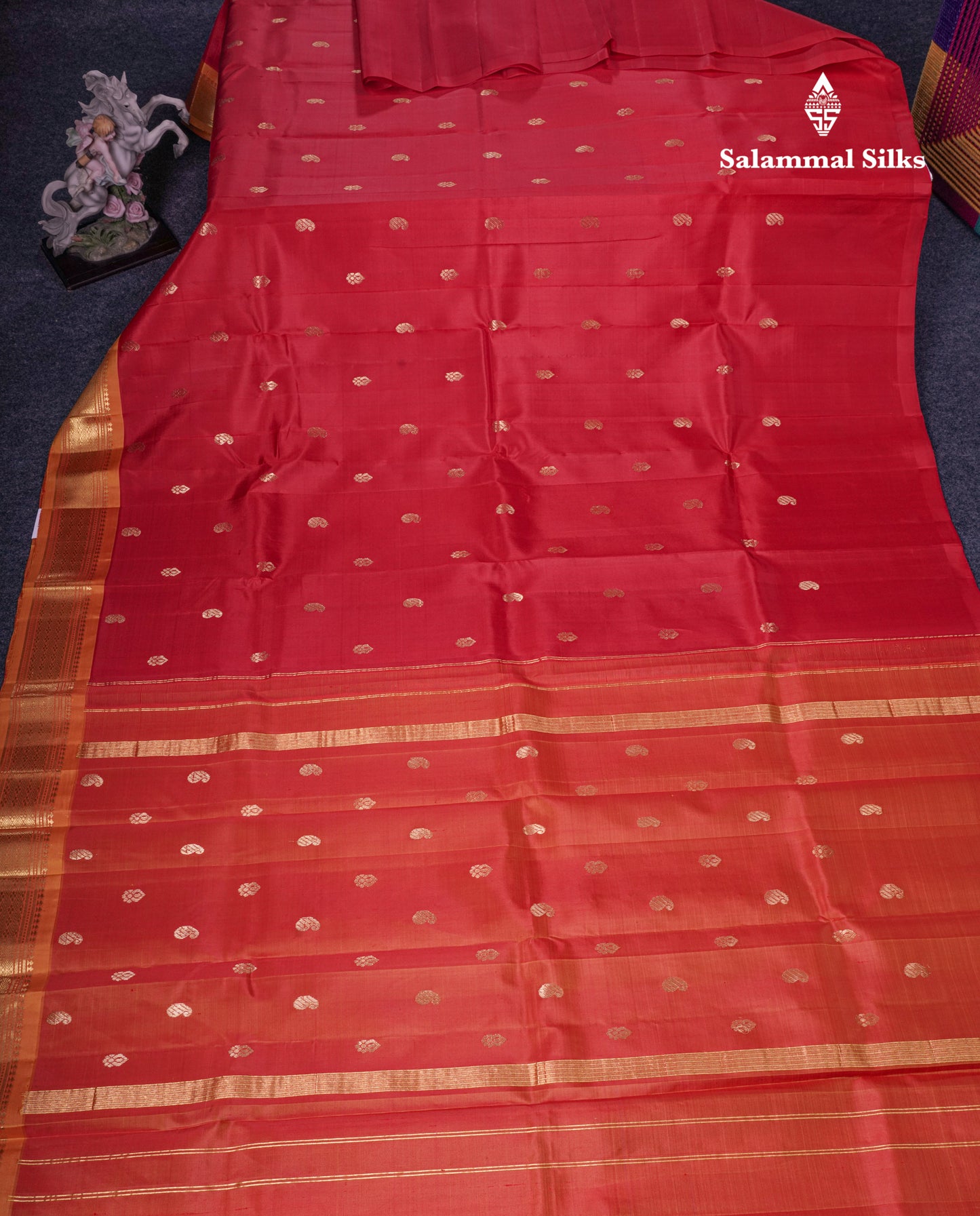 Chilly Red Pure Kanjivaram Silk Saree With Contrast Mustard Yellow One Side Border