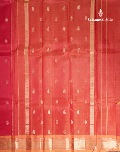 Chilly Red Pure Kanjivaram Silk Saree With Contrast Mustard Yellow One Side Border