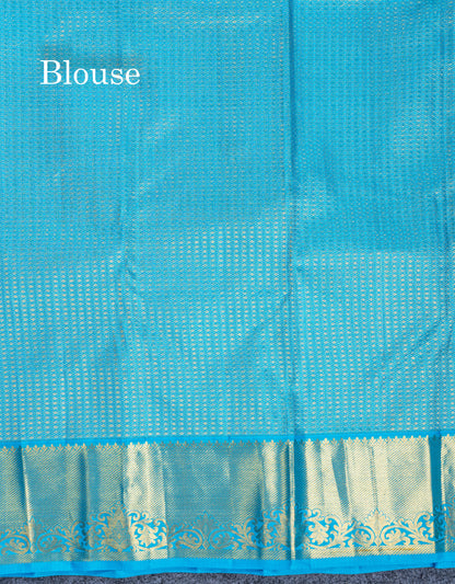 Sky Blue Bridal Pure Kanjivaram Silk Saree With Traditional Border