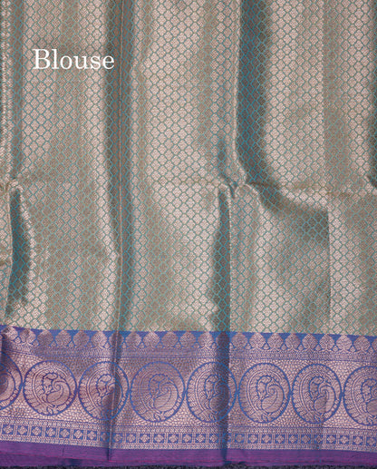 Beautiful Sea Blue Semi Soft Silk Saree With Contrast Light Purple Traditional Border