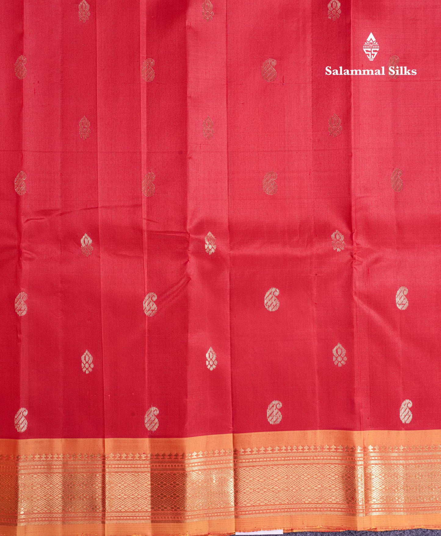 Chilly Red Pure Kanjivaram Silk Saree With Contrast Mustard Yellow One Side Border