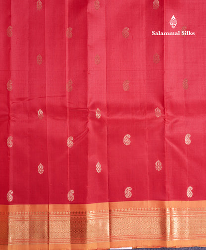 Chilly Red Pure Kanjivaram Silk Saree With Contrast Mustard Yellow One Side Border