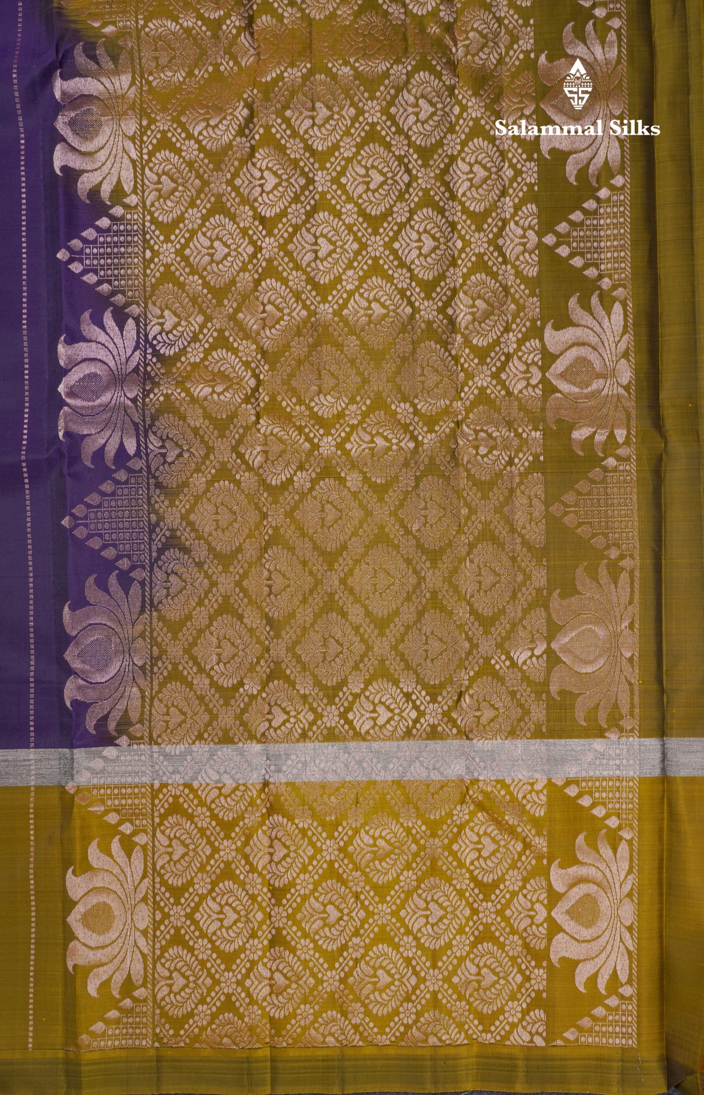 Beautiful Violet Meenakari Thread Work Puremix Silk Saree With Contrast Mehandi Green Long Border
