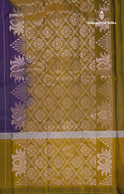Beautiful Violet Meenakari Thread Work Puremix Silk Saree With Contrast Mehandi Green Long Border