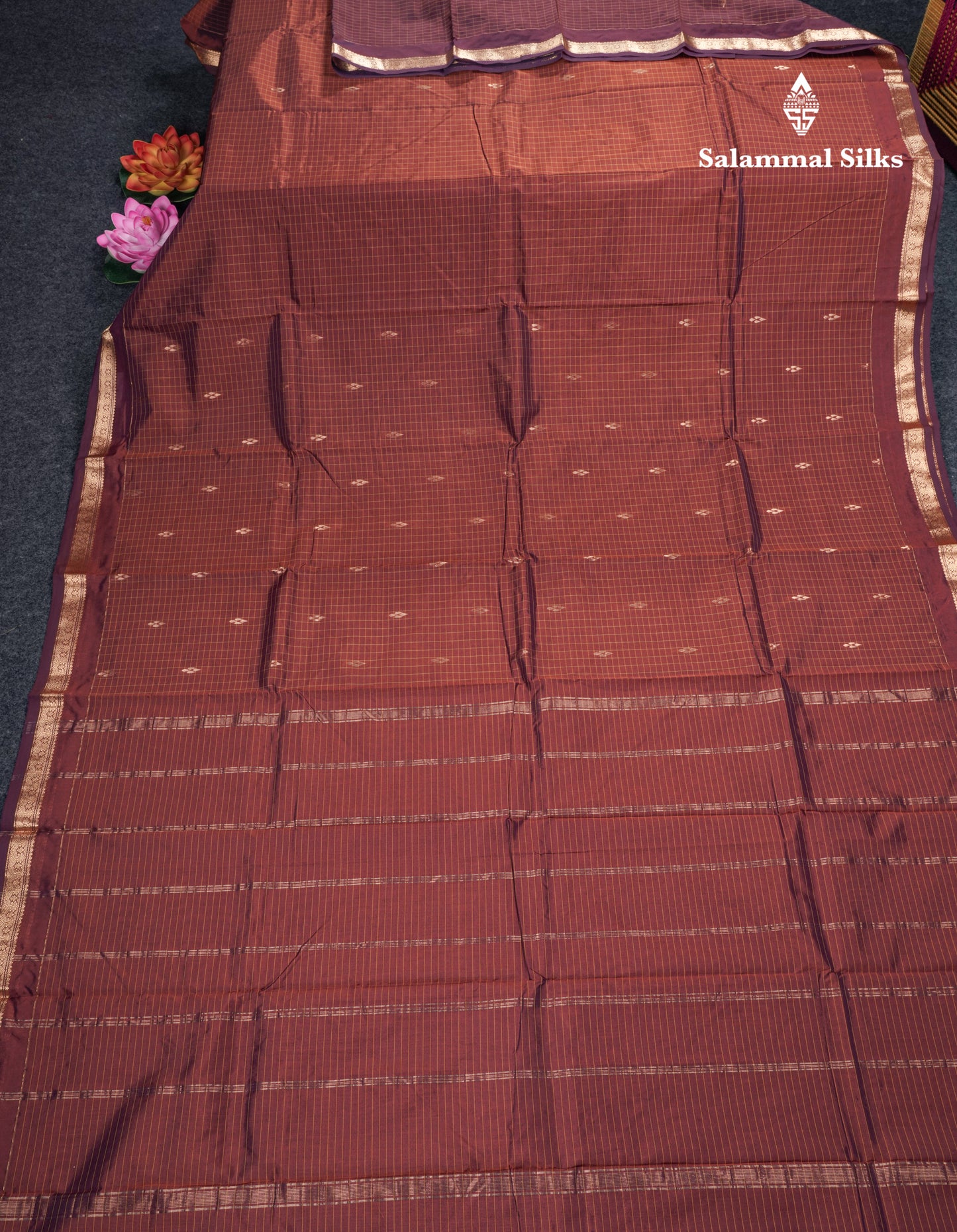 Mustard Yellow Checks With Butta Light Weight Semi Silk Saree With Small Border