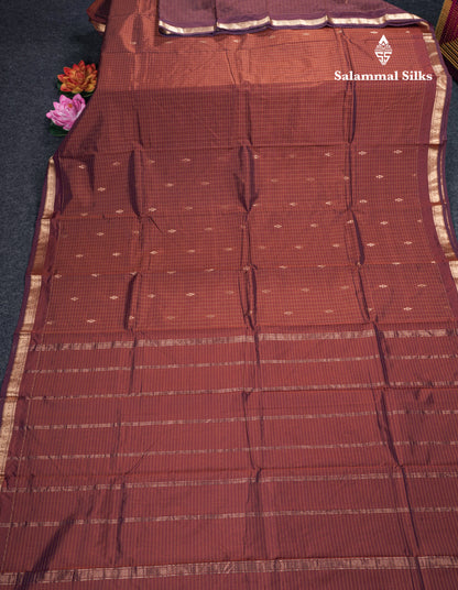 Mustard Yellow Checks With Butta Light Weight Semi Silk Saree With Small Border