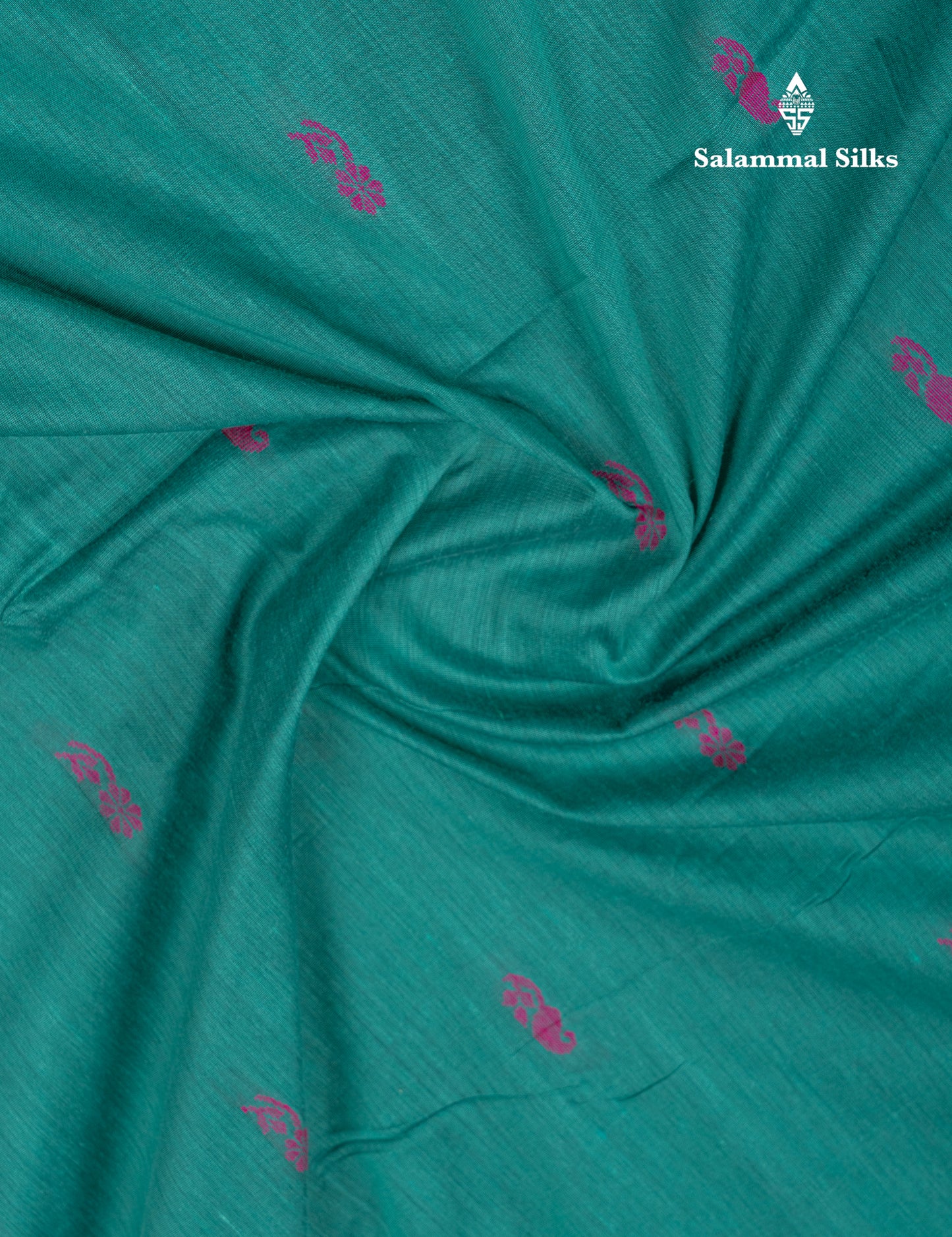 Saffire Green Kalyani Cotton Saree With Contrast Magenta Pink Blouse