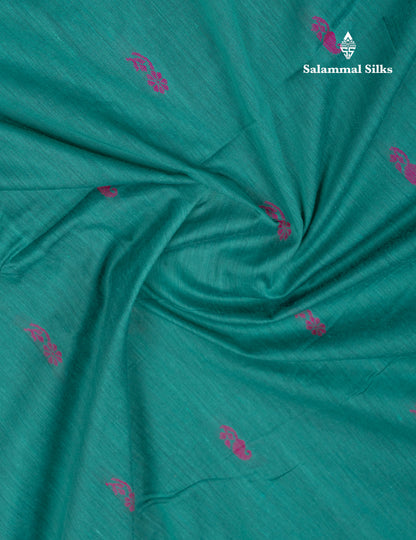 Saffire Green Kalyani Cotton Saree With Contrast Magenta Pink Blouse