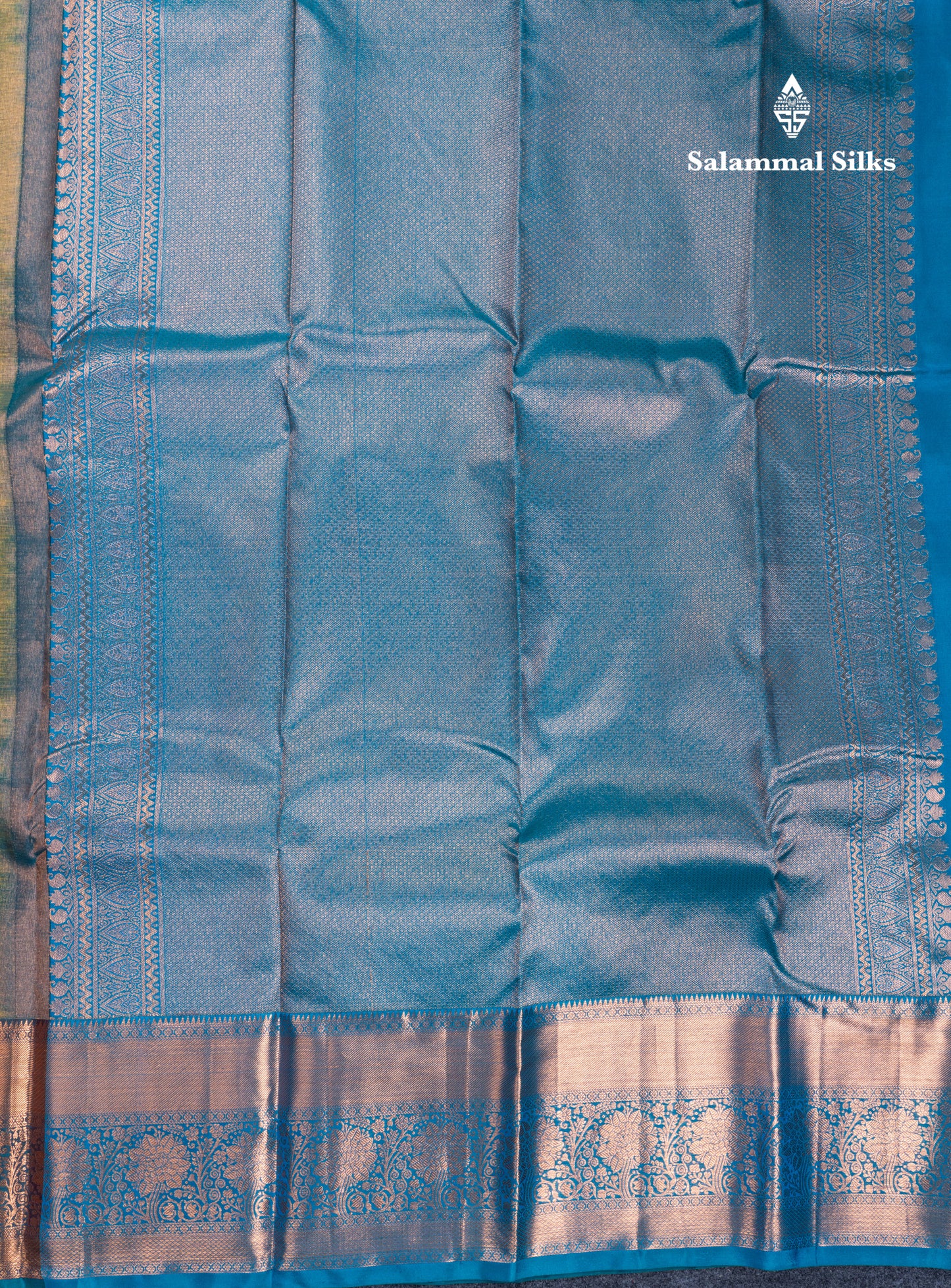 Light Mustard Yellow Bridal Pure Kanjivaram Silk Saree With Contrast Peacock Blue Traditional Border