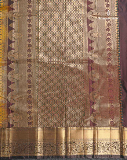 Semi Silk Saree - Dual Tone Green Colour Body With Contrast Dark Brown Traditional Evening Morning Border