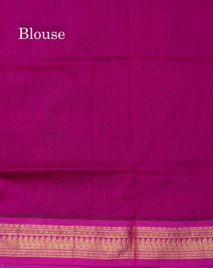 Saffire Green Kalyani Cotton Saree With Contrast Magenta Pink Blouse