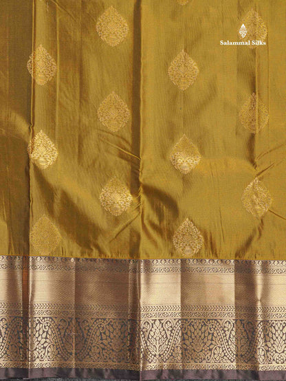 Semi Silk Saree - Dual Tone Green Colour Body With Contrast Dark Brown Traditional Evening Morning Border